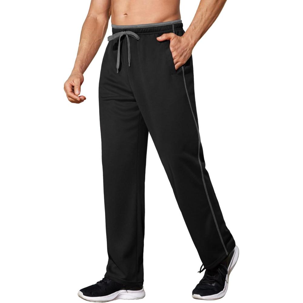 imageCOOFANDY Mens Athletic Workout Pants Open Bottom Sweatpants Mesh Gym Pants for Runnning TrainingCasualBlack