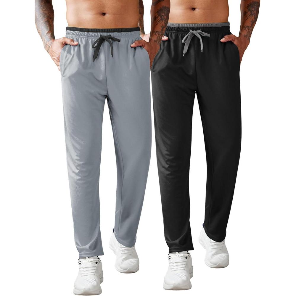 imageCOOFANDY Mens Athletic Workout Pants Open Bottom Sweatpants Mesh Gym Pants for Runnning TrainingCasualBlackLight Grey