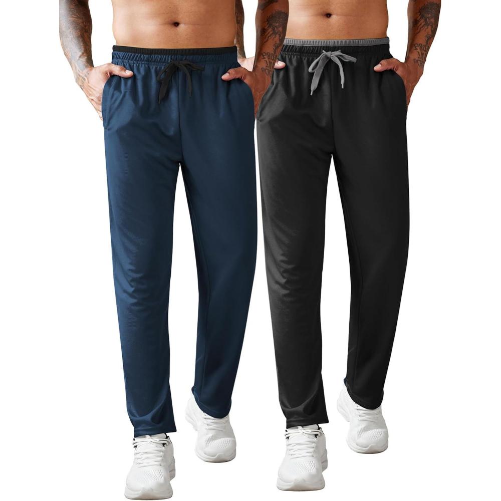 imageCOOFANDY Mens Athletic Workout Pants Open Bottom Sweatpants Mesh Gym Pants for Runnning TrainingCasualBlackNavy Blue
