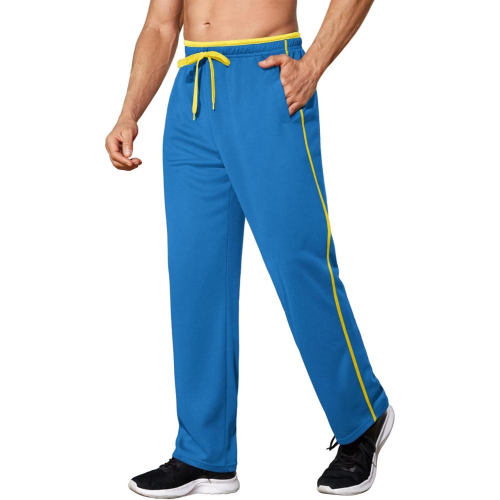 imageCOOFANDY Mens Athletic Workout Pants Open Bottom Sweatpants Mesh Gym Pants for Runnning TrainingCasualBlue