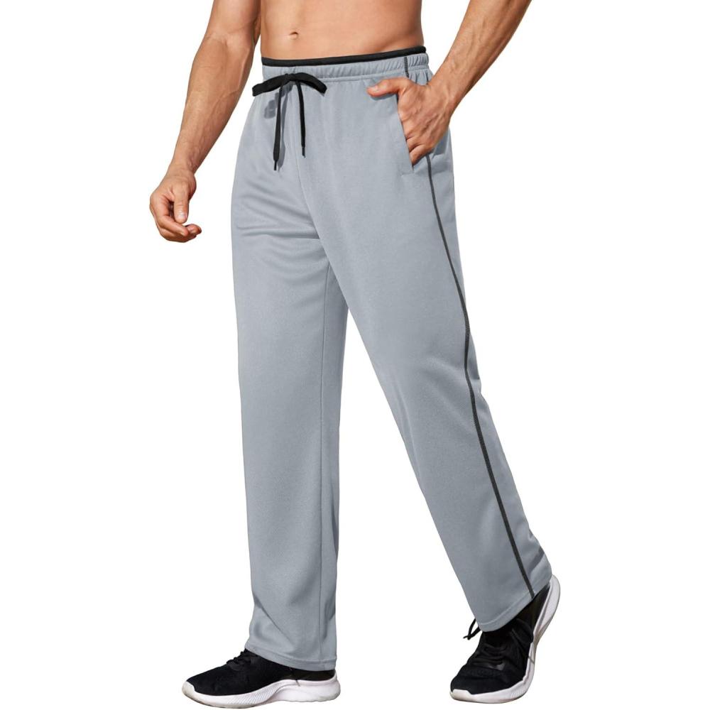 imageCOOFANDY Mens Athletic Workout Pants Open Bottom Sweatpants Mesh Gym Pants for Runnning TrainingCasualLight Grey
