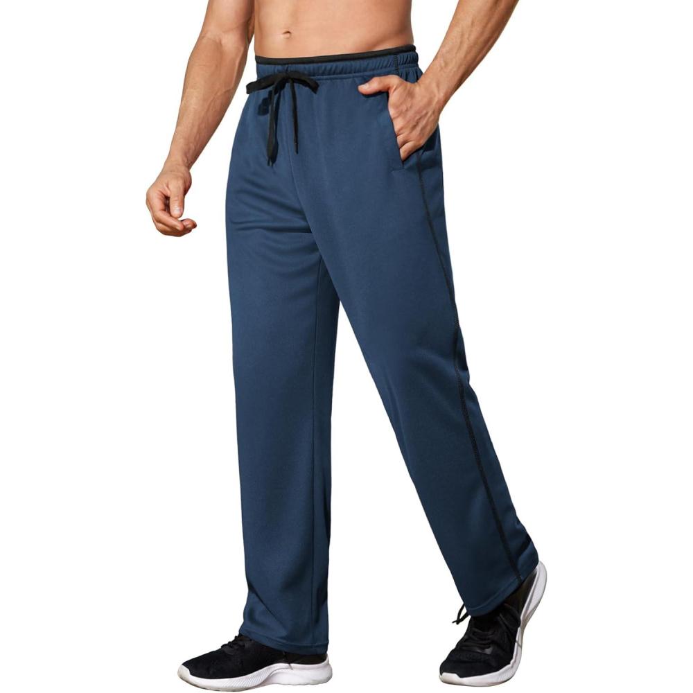 imageCOOFANDY Mens Athletic Workout Pants Open Bottom Sweatpants Mesh Gym Pants for Runnning TrainingCasualNavy Blue