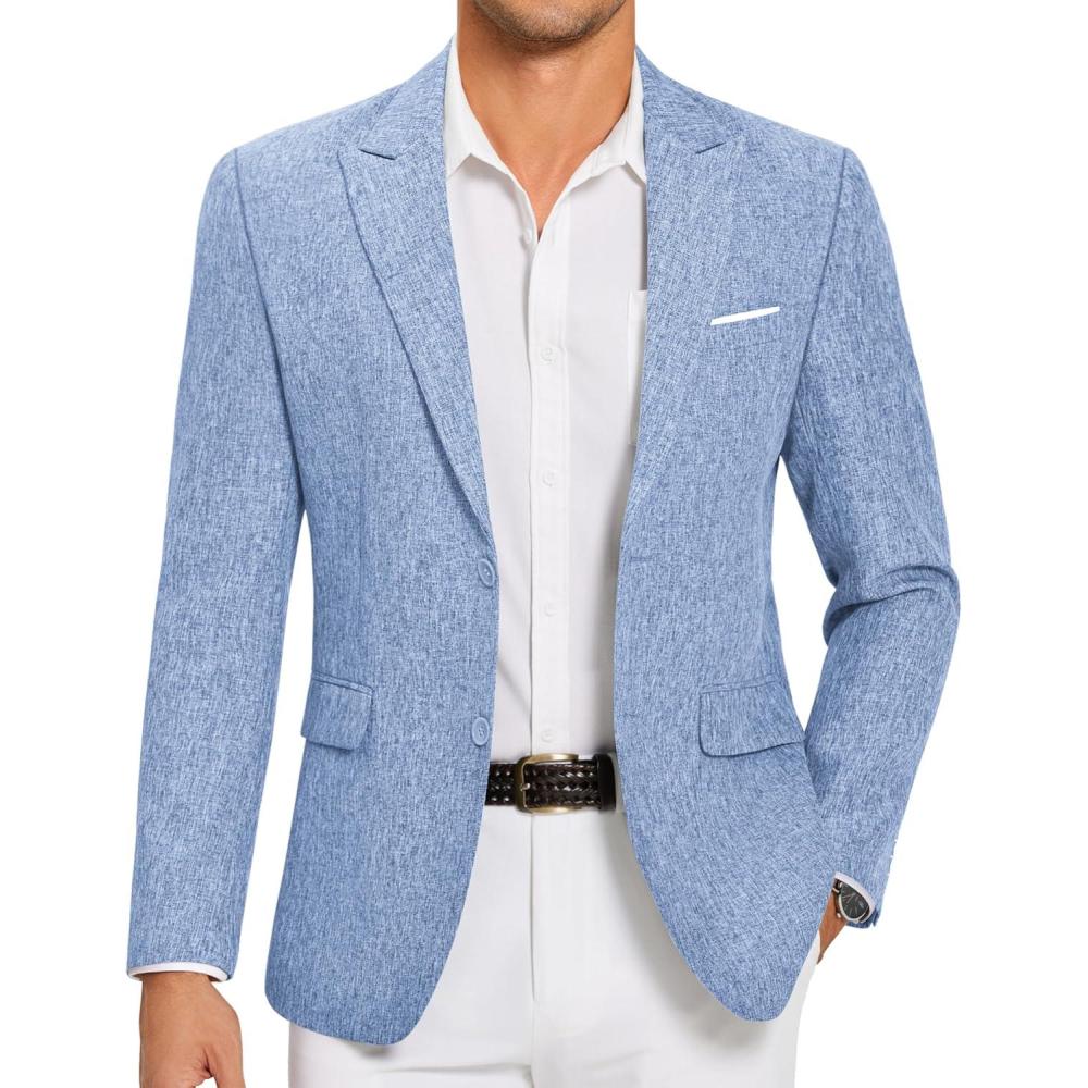 imageCOOFANDY Mens Blazer Casual Two Buttons Sport Coat Slim Fit Lightweight Suit JacketsLight Blue