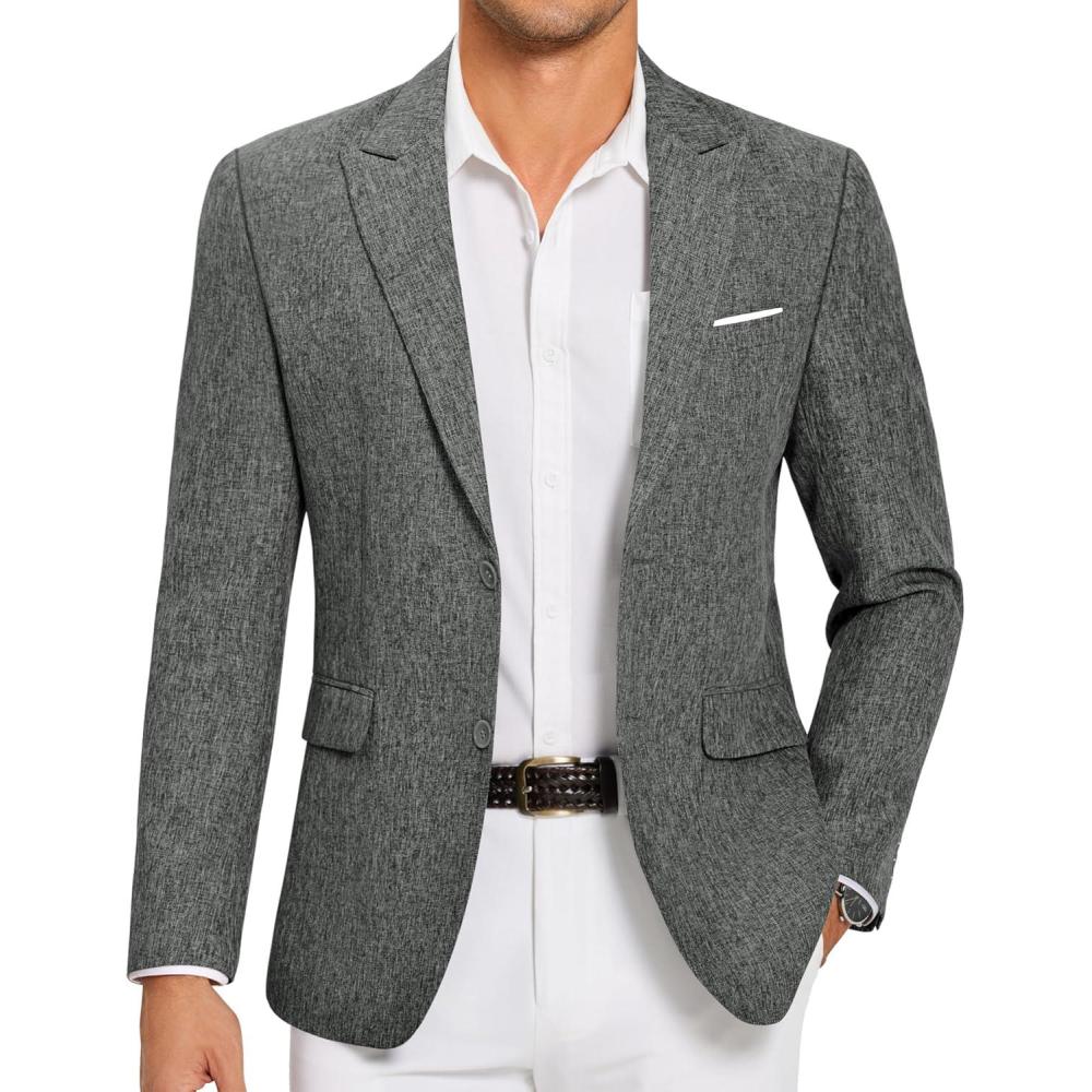 imageCOOFANDY Mens Blazer Casual Two Buttons Sport Coat Slim Fit Lightweight Suit JacketsLinen Grey
