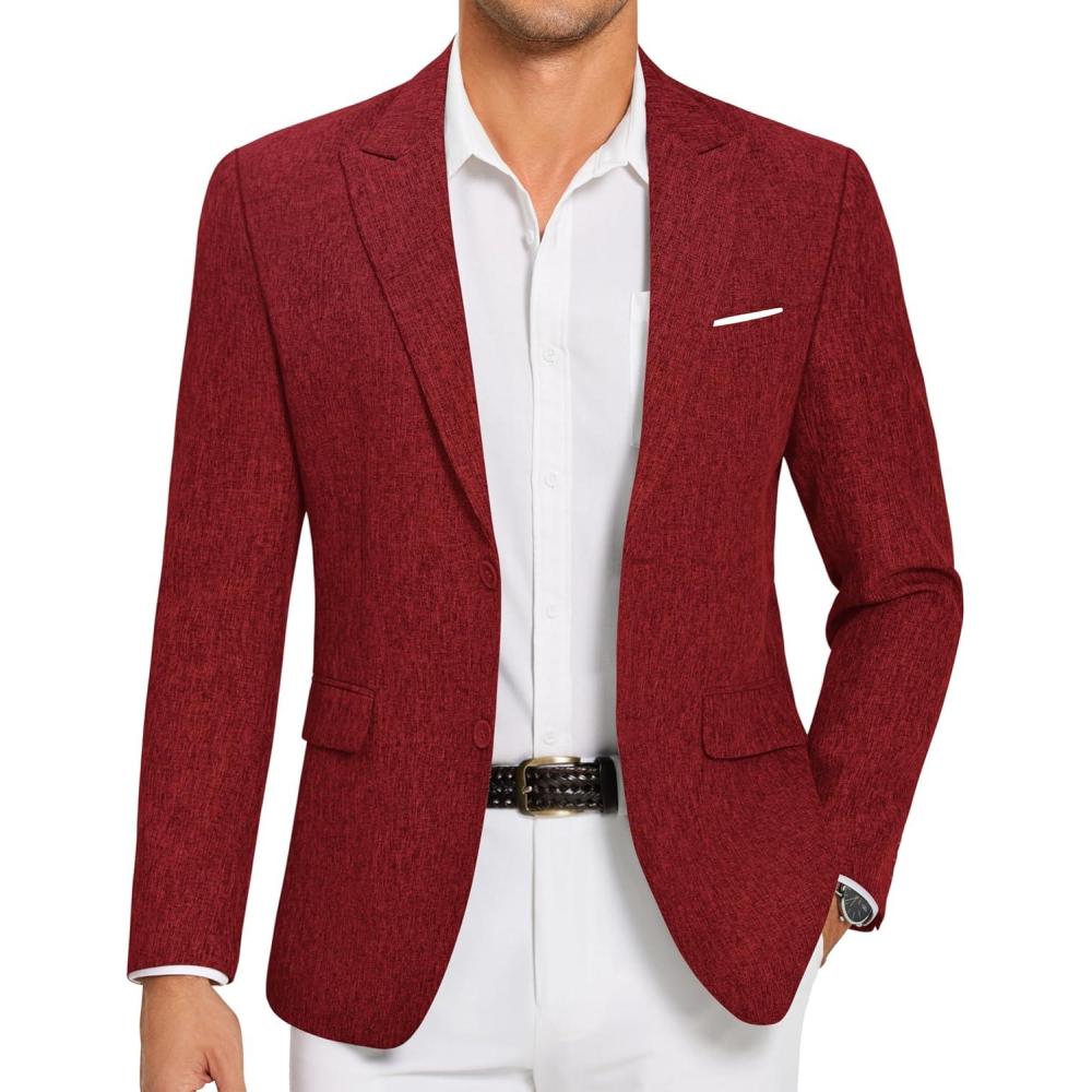 imageCOOFANDY Mens Blazer Casual Two Buttons Sport Coat Slim Fit Lightweight Suit JacketsRed