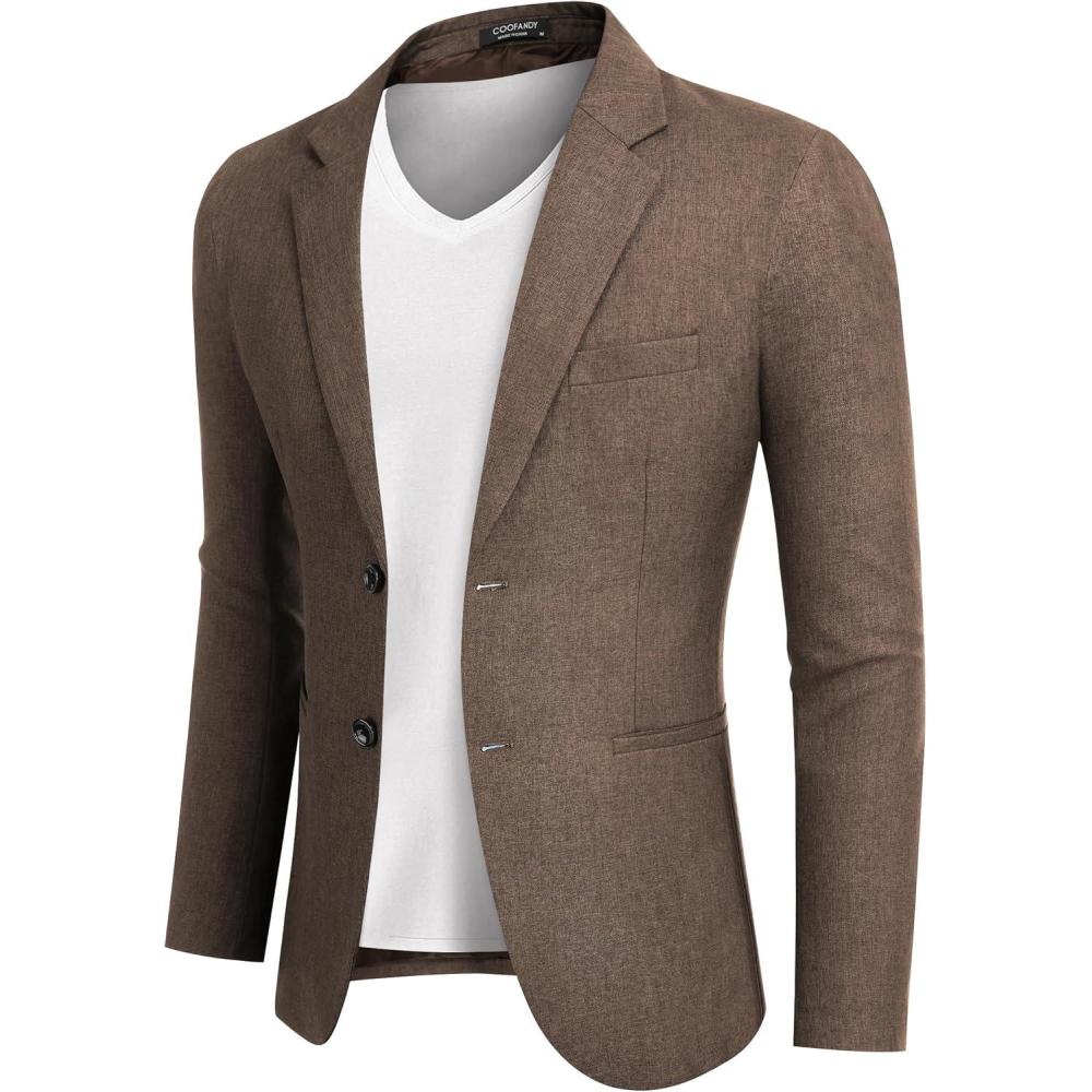 imageCOOFANDY Mens Blazer Casual Two Buttons Sport Coats Lightweight Suit JacketBrown