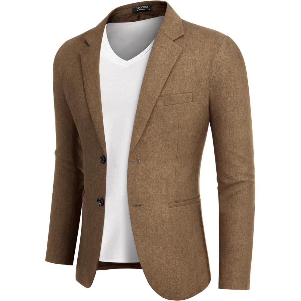 imageCOOFANDY Mens Blazer Casual Two Buttons Sport Coats Lightweight Suit JacketCamel
