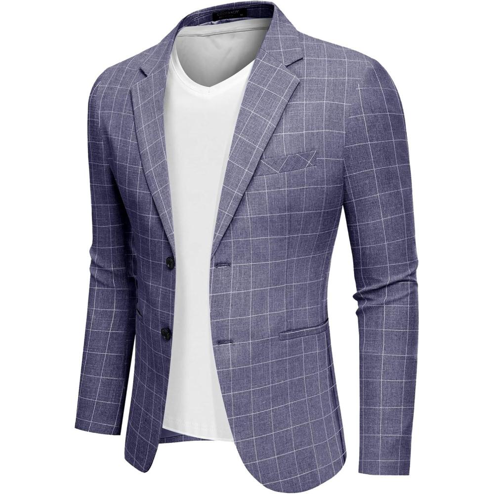 imageCOOFANDY Mens Blazer Casual Two Buttons Sport Coats Lightweight Suit JacketCheckered Blazer Blue