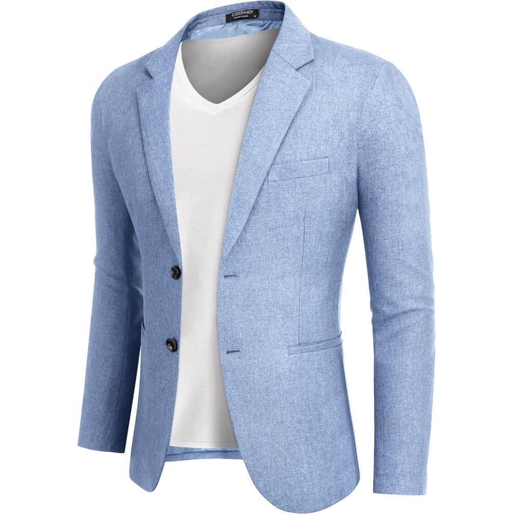 imageCOOFANDY Mens Blazer Casual Two Buttons Sport Coats Lightweight Suit JacketCheckered Blazer Clear Blue