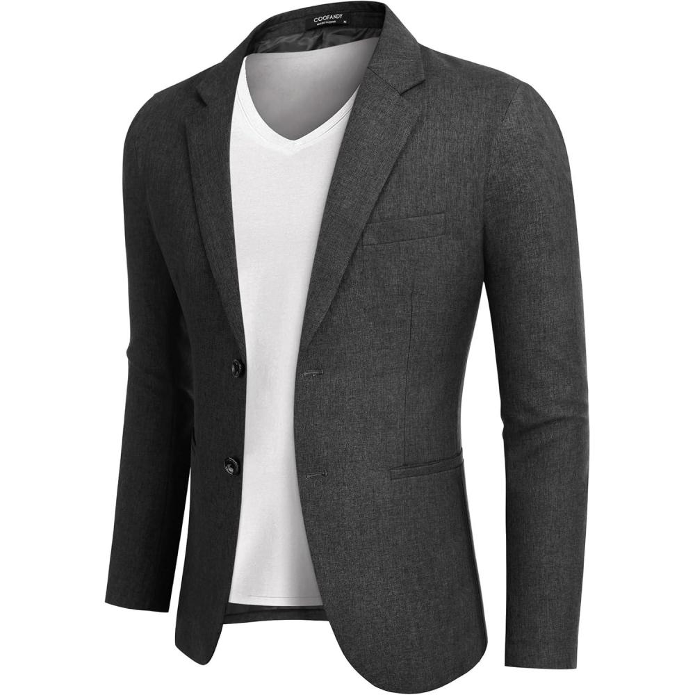 imageCOOFANDY Mens Blazer Casual Two Buttons Sport Coats Lightweight Suit JacketDark Charcoal