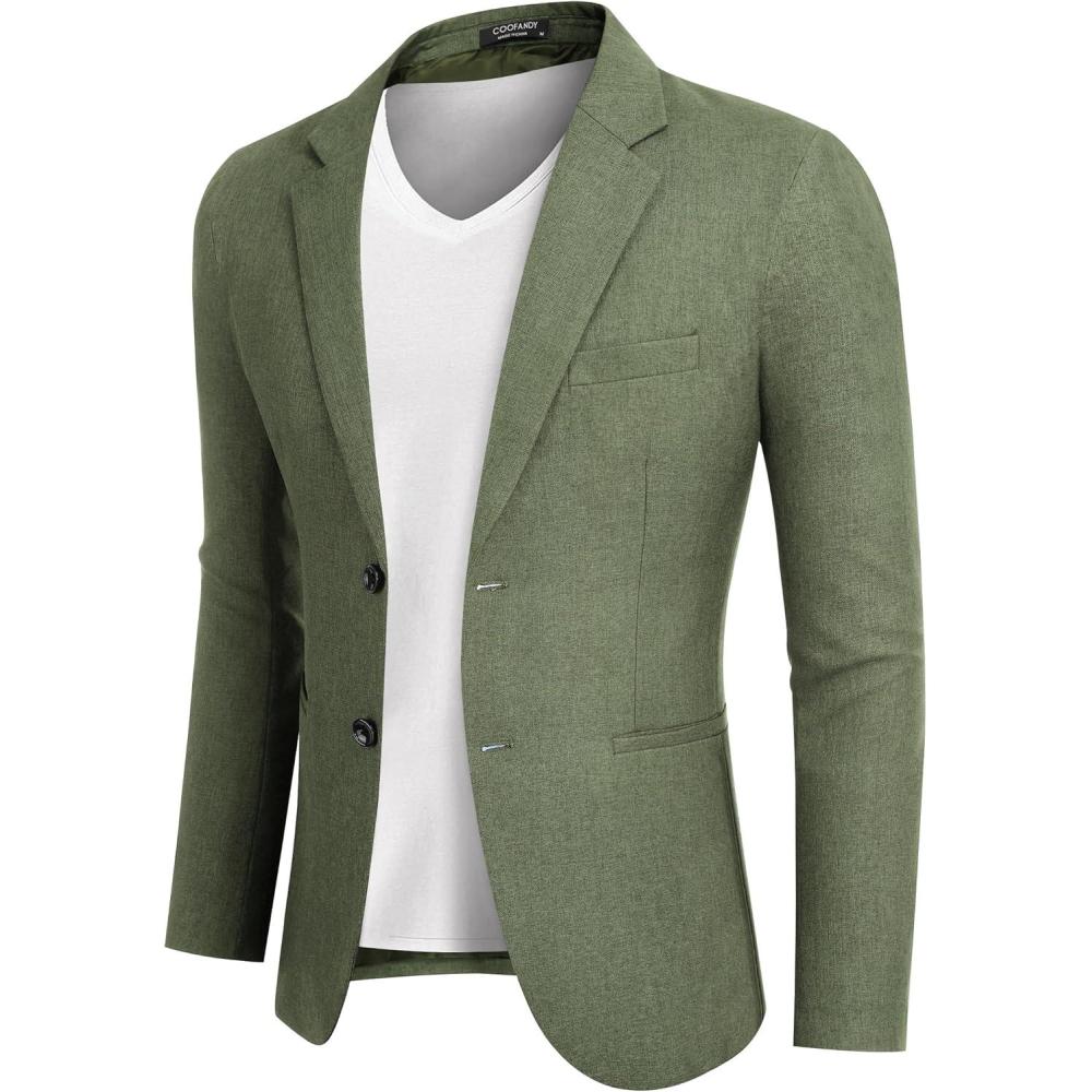 imageCOOFANDY Mens Blazer Casual Two Buttons Sport Coats Lightweight Suit JacketDark Green