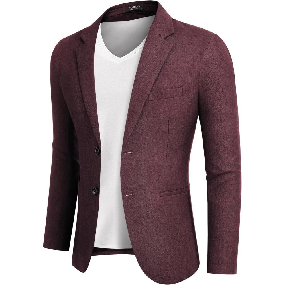 imageCOOFANDY Mens Blazer Casual Two Buttons Sport Coats Lightweight Suit JacketDark Red