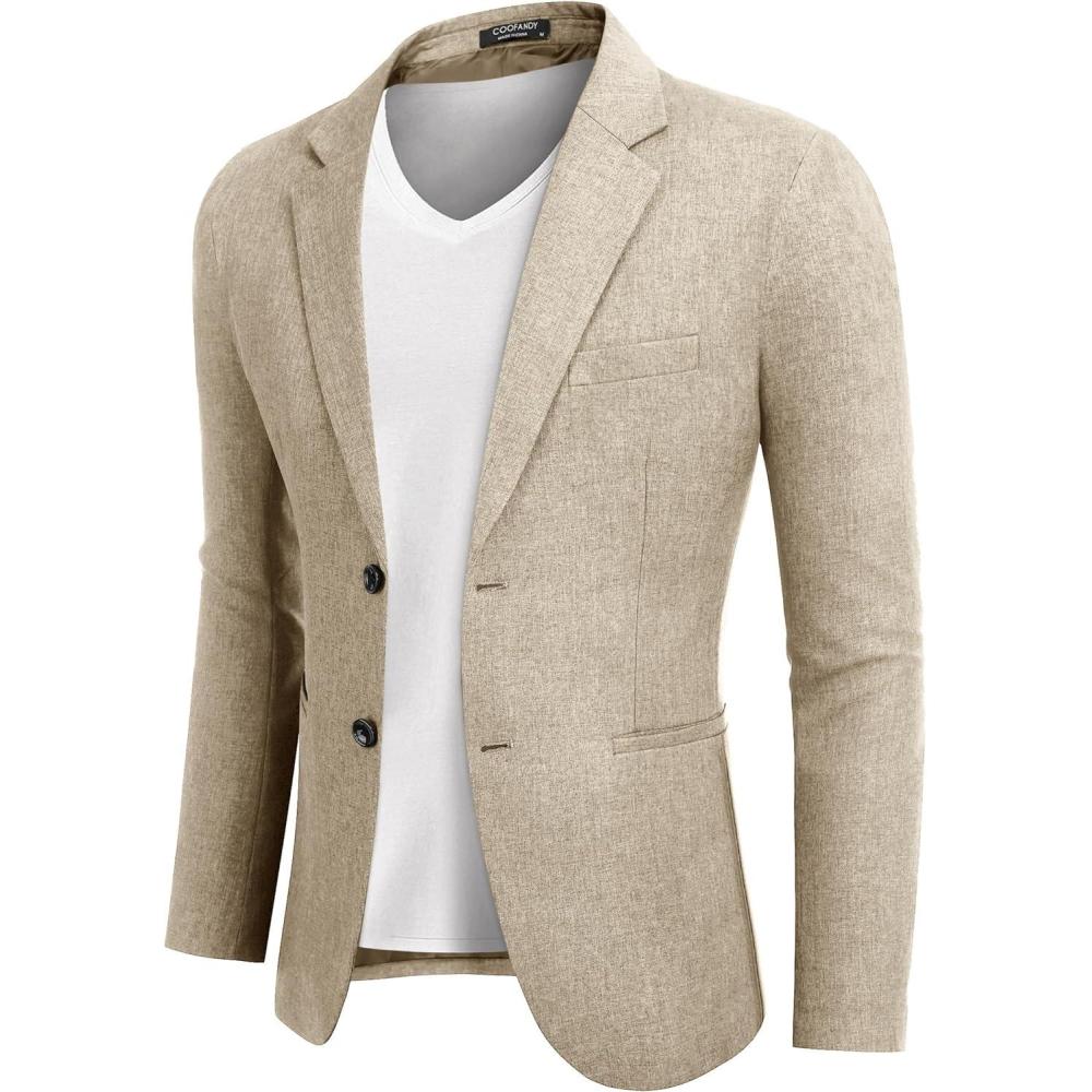 imageCOOFANDY Mens Blazer Casual Two Buttons Sport Coats Lightweight Suit JacketLight Khaki