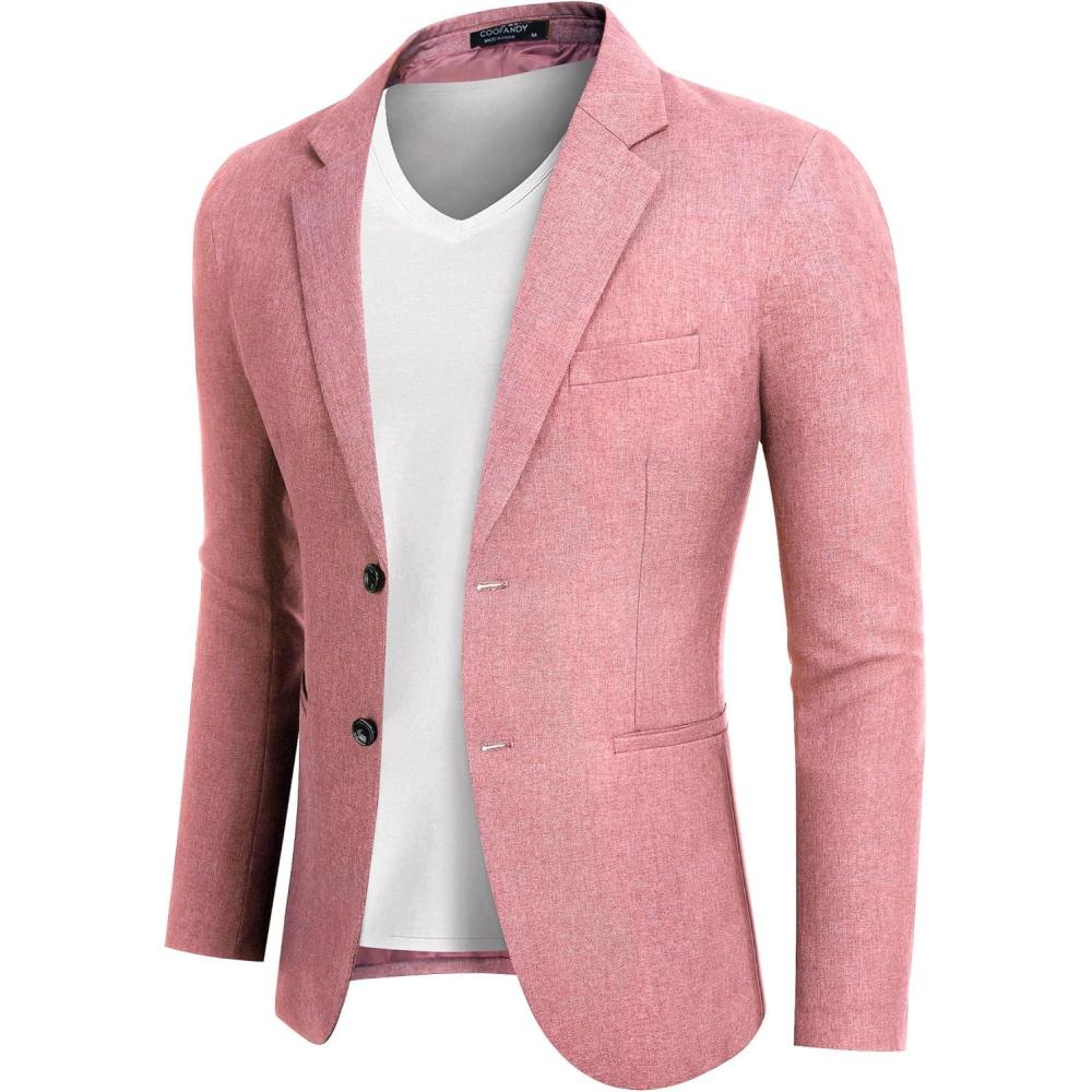 imageCOOFANDY Mens Blazer Casual Two Buttons Sport Coats Lightweight Suit JacketLotus Pink