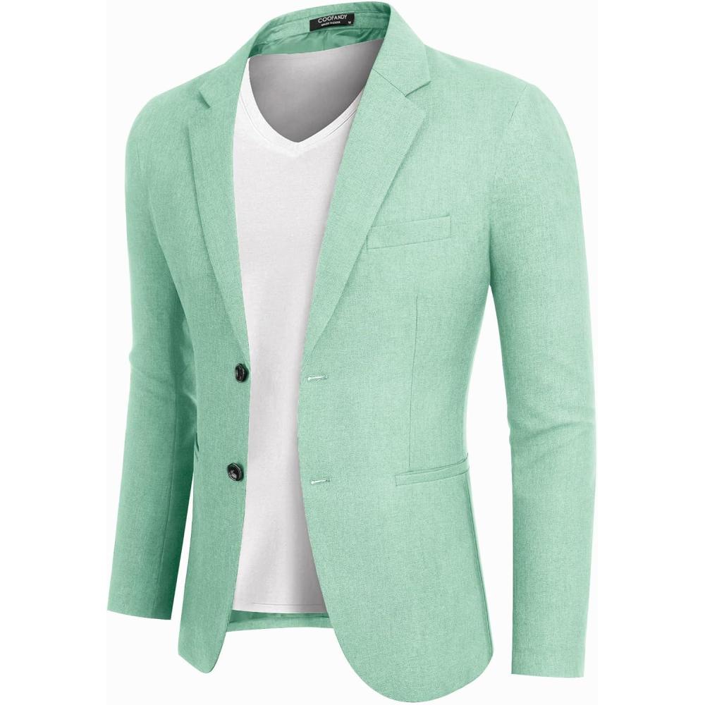 imageCOOFANDY Mens Blazer Casual Two Buttons Sport Coats Lightweight Suit JacketMint Green