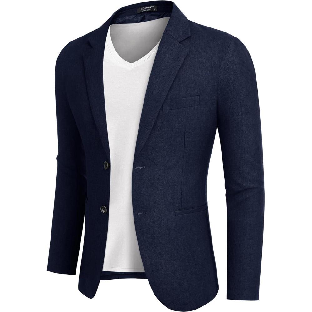 imageCOOFANDY Mens Blazer Casual Two Buttons Sport Coats Lightweight Suit JacketNavy Blue