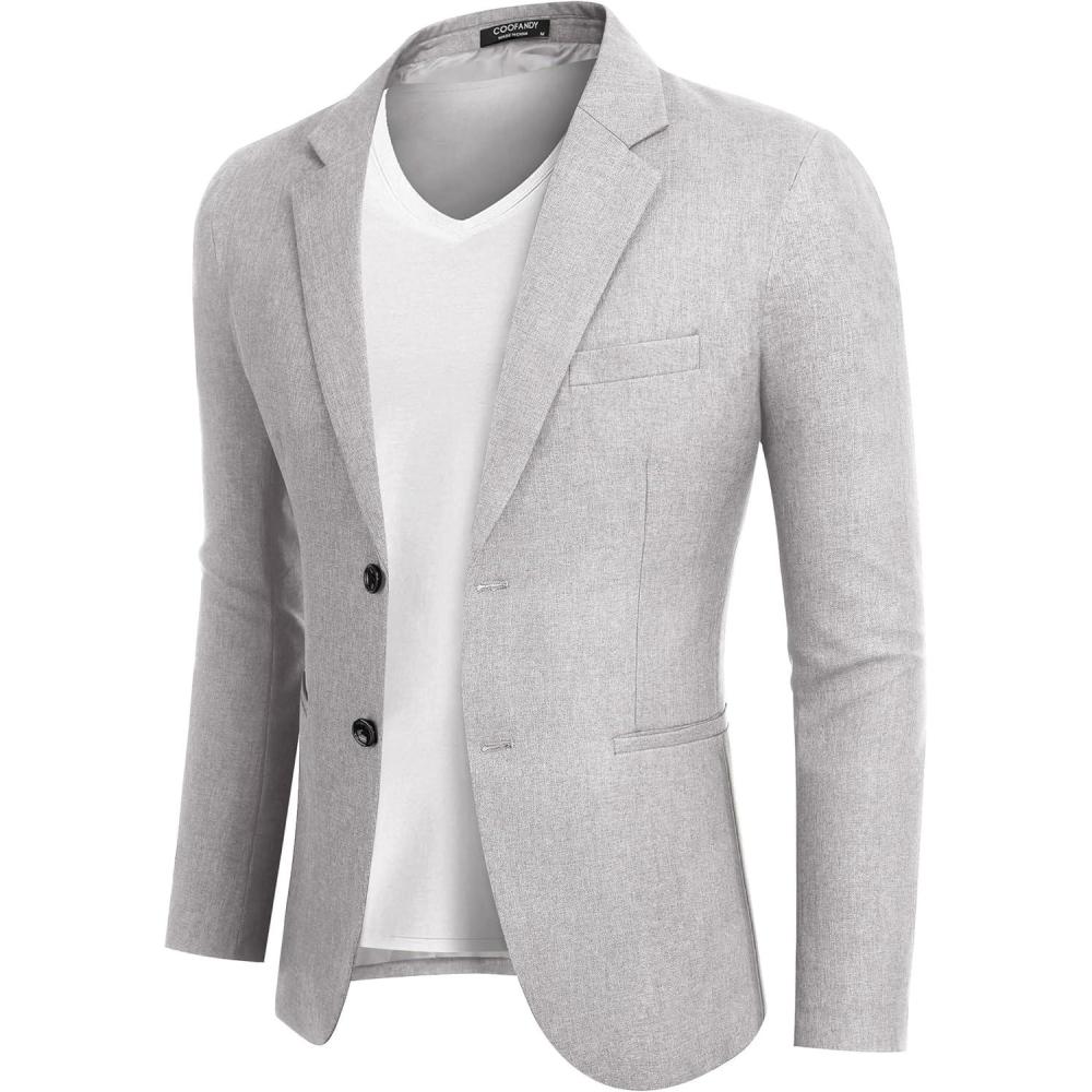 imageCOOFANDY Mens Blazer Casual Two Buttons Sport Coats Lightweight Suit JacketPastel Gray