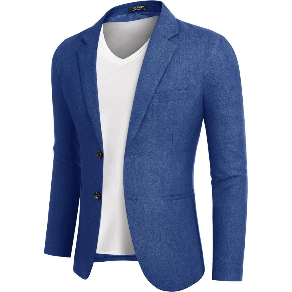 imageCOOFANDY Mens Blazer Casual Two Buttons Sport Coats Lightweight Suit JacketRoyal Blue