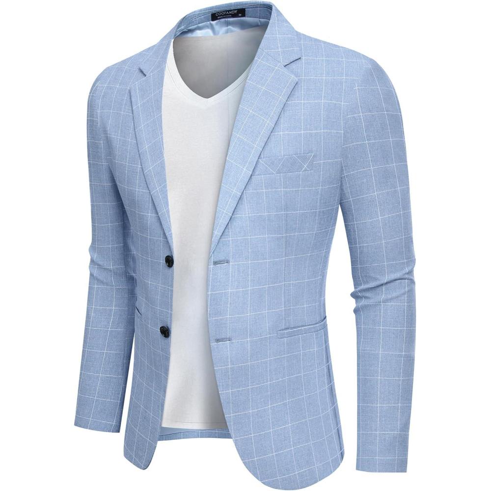 imageCOOFANDY Mens Blazer Casual Two Buttons Sport Coats Lightweight Suit JacketSky Blue