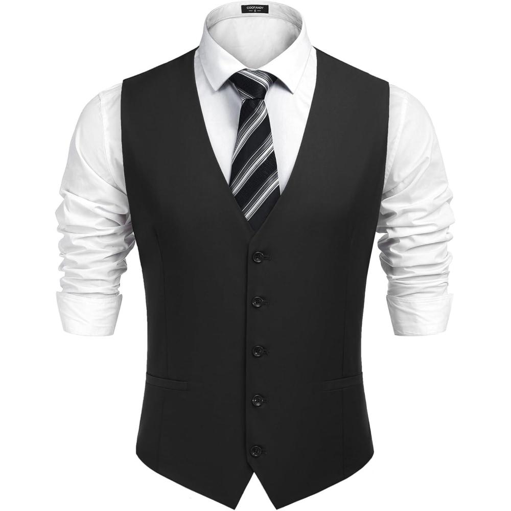 imageCOOFANDY Mens Business Suit Vest Casual Dress Vest Slim Fit Formal WaistcoatBlack