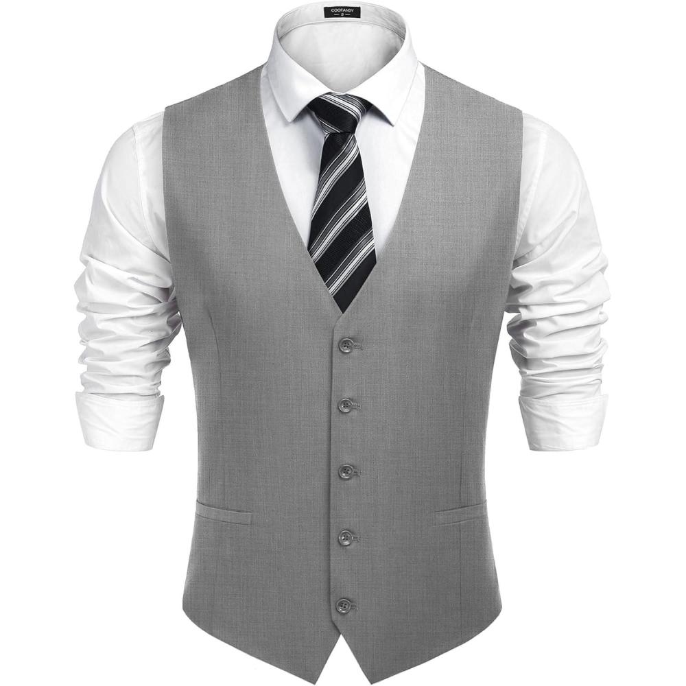 imageCOOFANDY Mens Business Suit Vest Casual Dress Vest Slim Fit Formal WaistcoatGrey