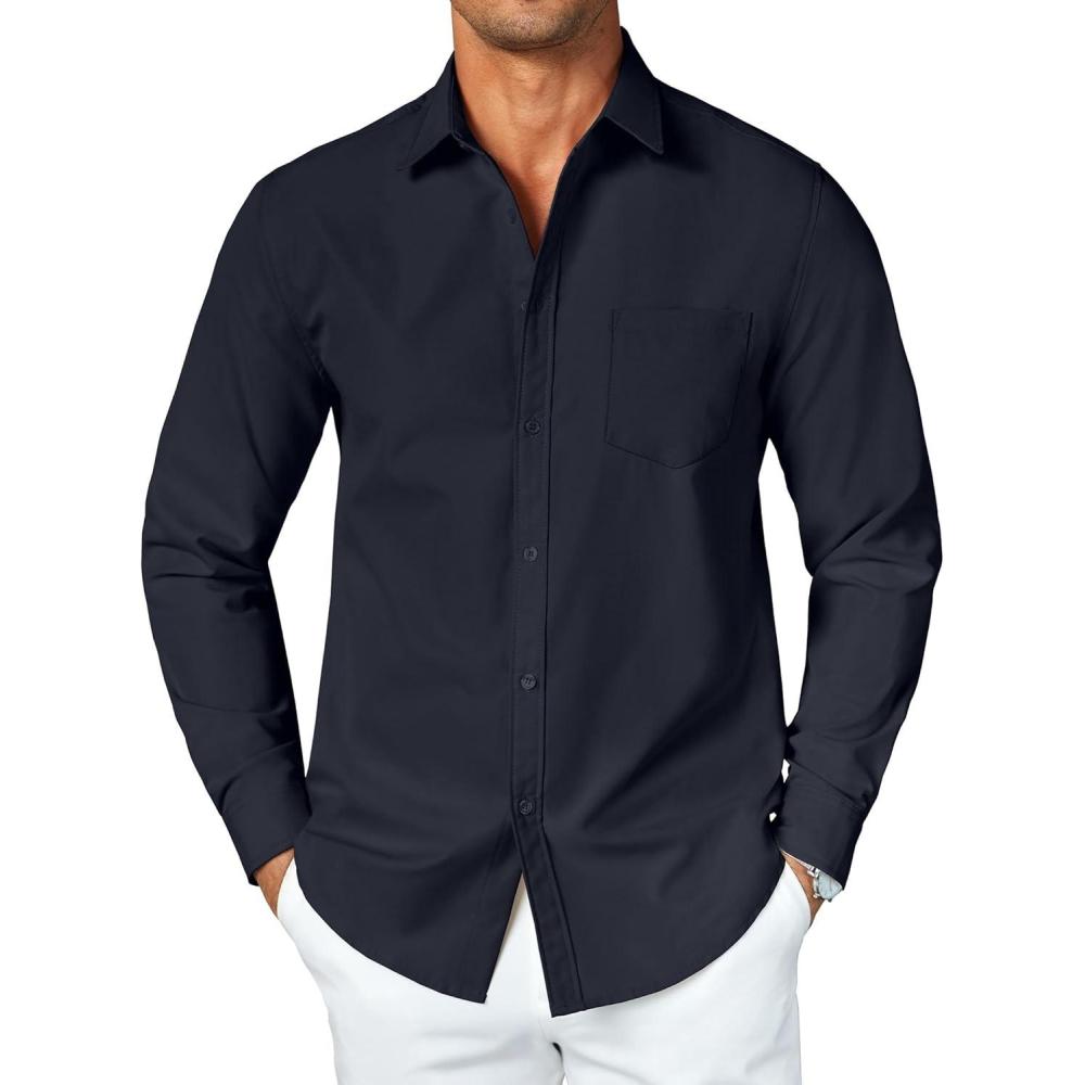 imageCOOFANDY Mens Button Down Long Sleeve Shirt Casual Untucked Dress Shirt Regular Fit Wedding ShirtsBlack Iris