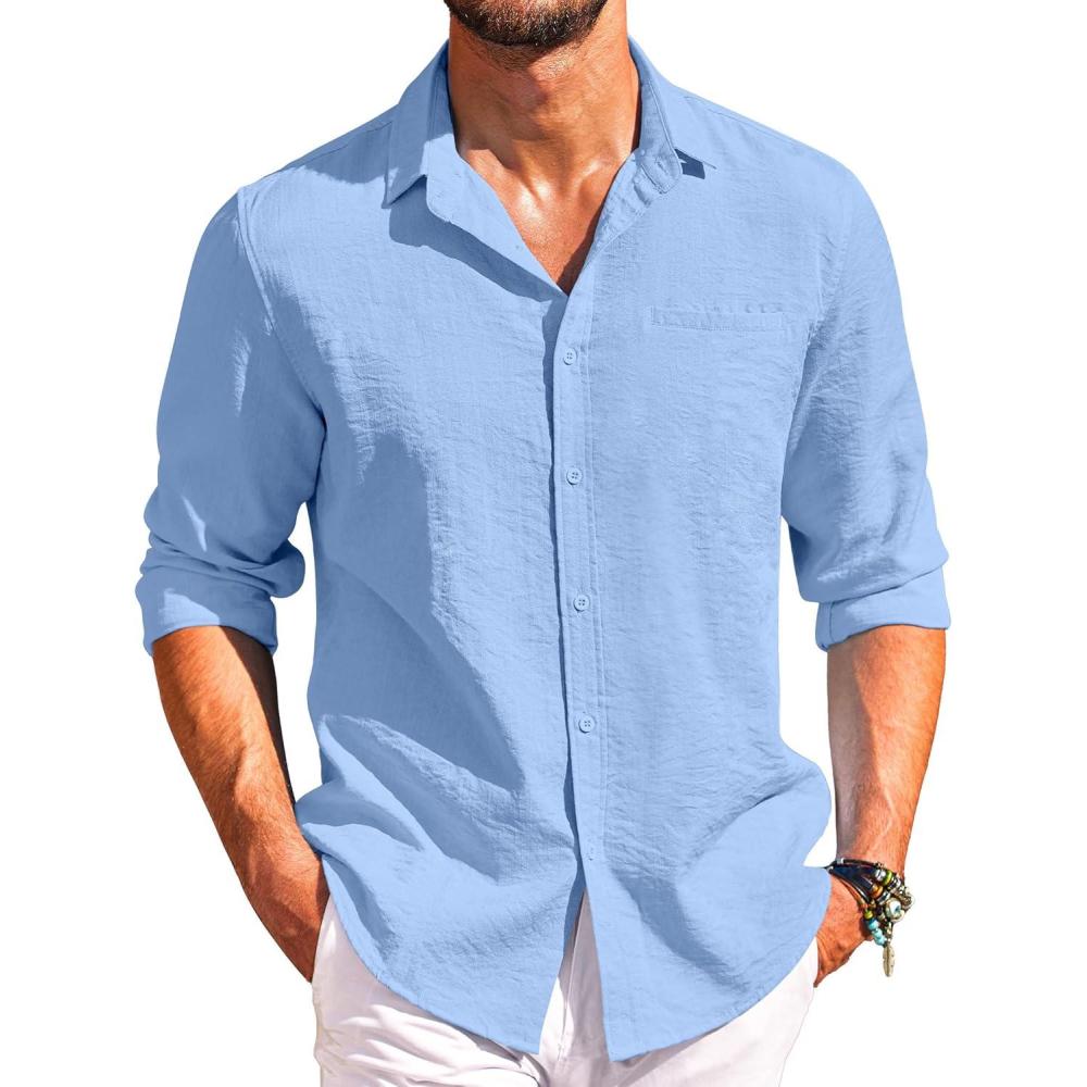 imageCOOFANDY Mens Button Down Long Sleeve Shirt Casual Untucked Dress Shirt Regular Fit Wedding ShirtsLight Blue