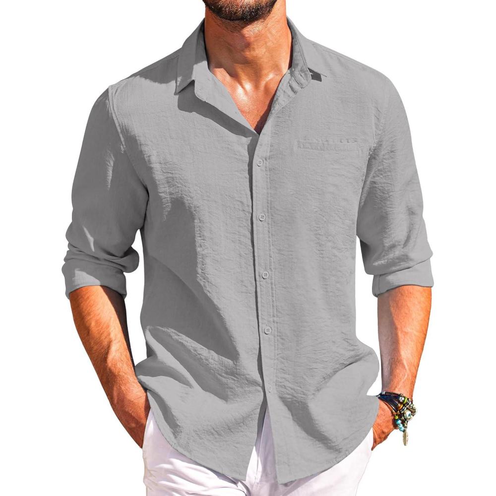imageCOOFANDY Mens Button Down Long Sleeve Shirt Casual Untucked Dress Shirt Regular Fit Wedding ShirtsLight Grey
