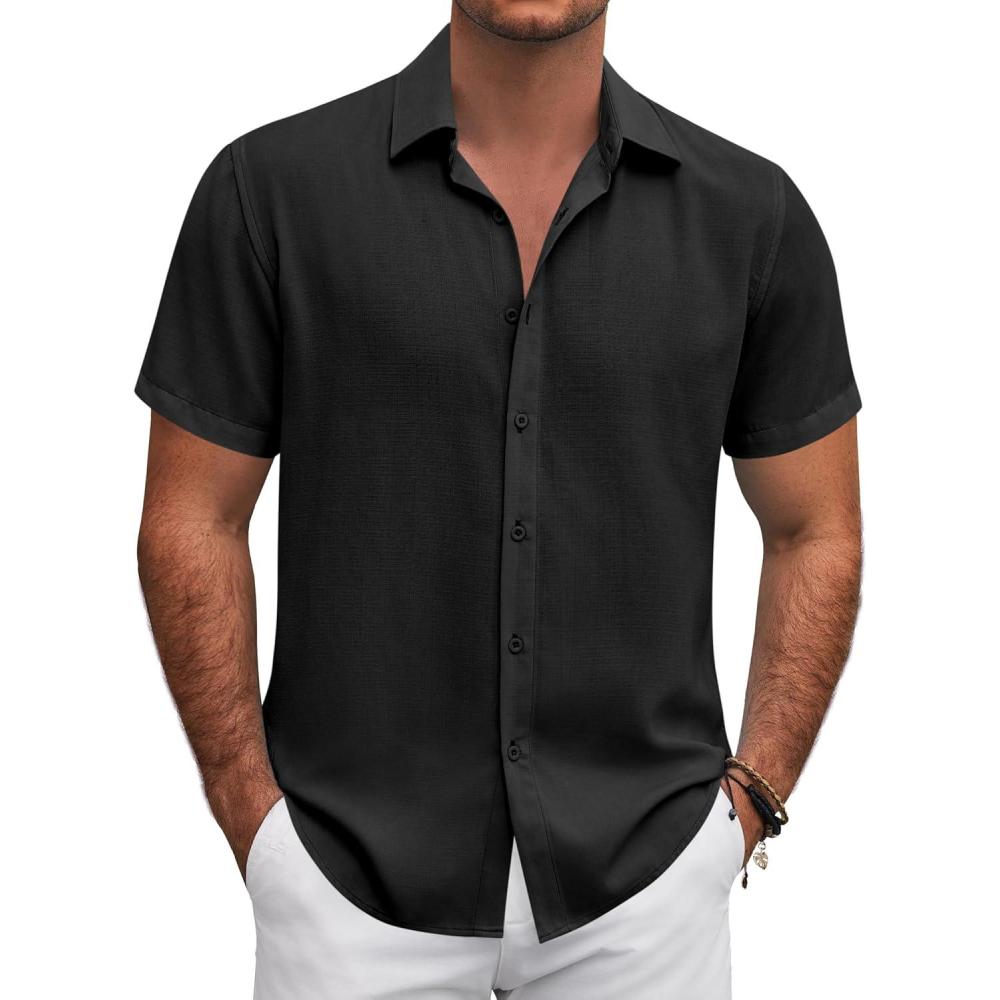 imageCOOFANDY Mens Button Down Shirt Short Sleeve Casual Shirts for Summer Beach Vacation ShirtsBlack
