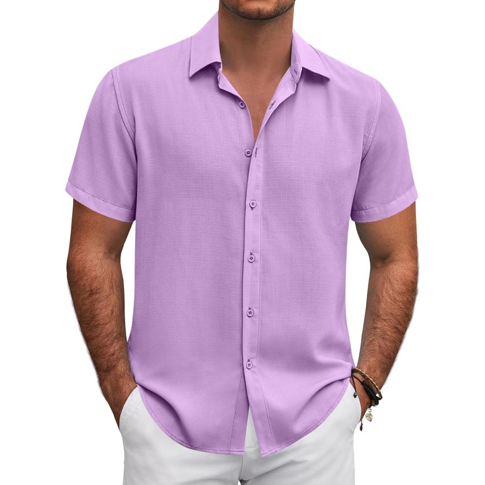 imageCOOFANDY Mens Button Down Shirt Short Sleeve Casual Shirts for Summer Beach Vacation ShirtsLight Purple