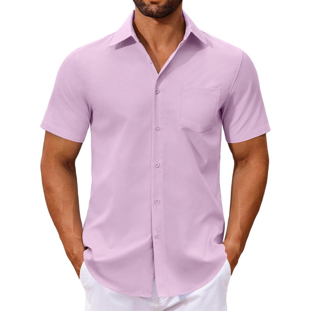 imageCOOFANDY Mens Button Down Shirts Short Sleeve Casual Dress Shirts Untucked Summer Shirt with PocketLavender