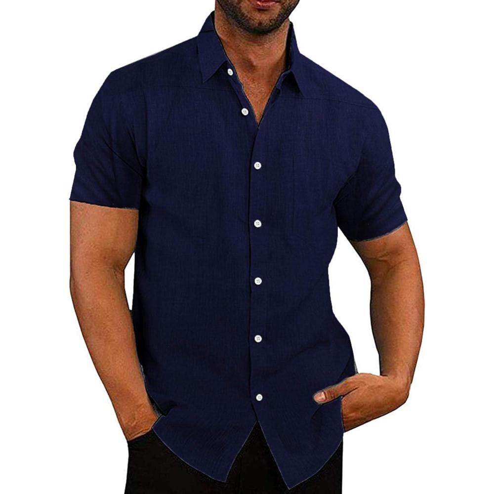imageCOOFANDY Mens Button Down Shirts Short Sleeve Casual Summer Beach Shirts for Men Vacation Wedding Linen ShirtLinen  Blue