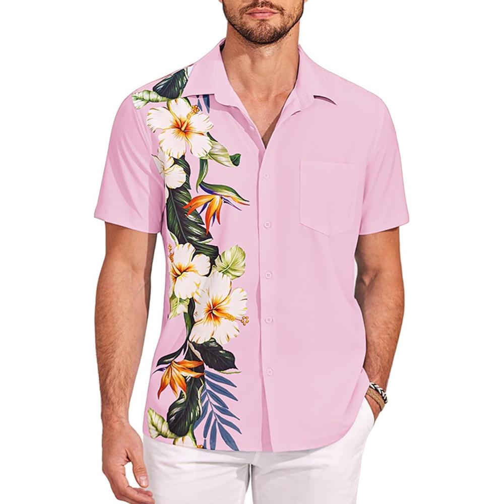 imageCOOFANDY Mens Button Down Shirts Short Sleeve Casual Summer Beach Shirts for Men Vacation Wedding Linen ShirtPink Floral