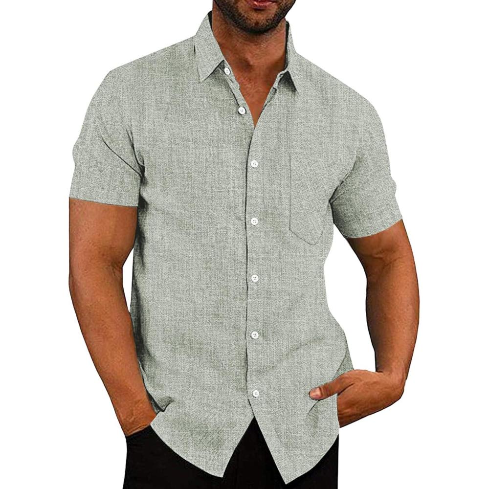 imageCOOFANDY Mens Button Down Shirts Short Sleeve Casual Summer Beach Shirts for Men Vacation Wedding Linen ShirtTextured Fall Green