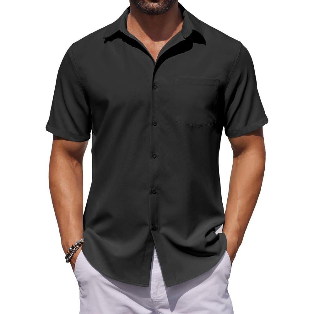 imageCOOFANDY Mens Button Down Shirts Short Sleeve Stain Shield Dress Shirts Business Casual Shirt with PocketBlack