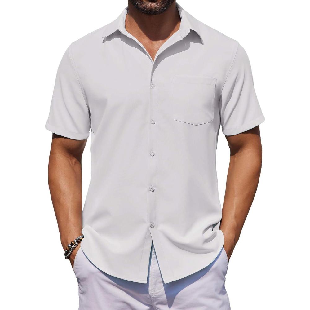 imageCOOFANDY Mens Button Down Shirts Short Sleeve Stain Shield Dress Shirts Business Casual Shirt with PocketWhite