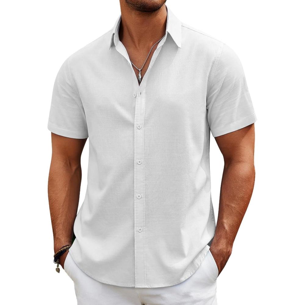imageCOOFANDY Mens Casual Beach Shirts Short Sleeve Button Down Shirts Summer Vacation Untucked Dress ShirtsAwhite