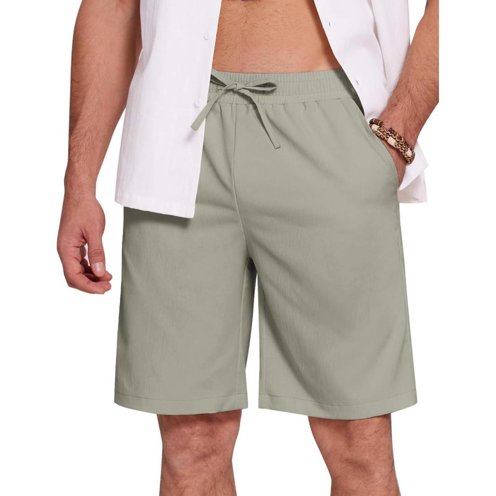 imageCOOFANDY Mens Casual Beach Shorts Summer Elastic Waist Shorts Lightweight Drawstring Golf ShortsLight Grey