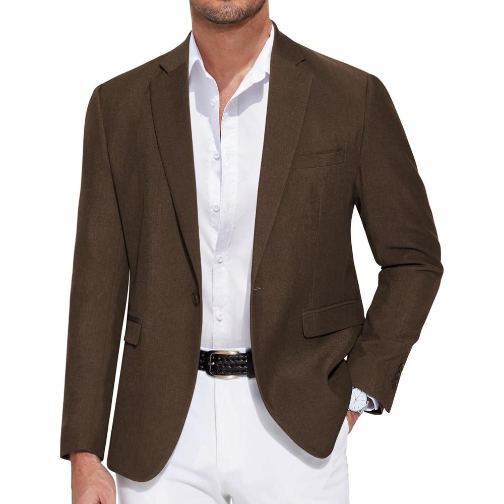 imageCOOFANDY Mens Casual Blazer One Button Sport Coat Slim Fit Lightweight Suit Blazer JacketBrown