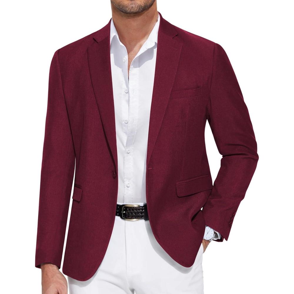 imageCOOFANDY Mens Casual Blazer One Button Sport Coat Slim Fit Lightweight Suit Blazer JacketDark Red