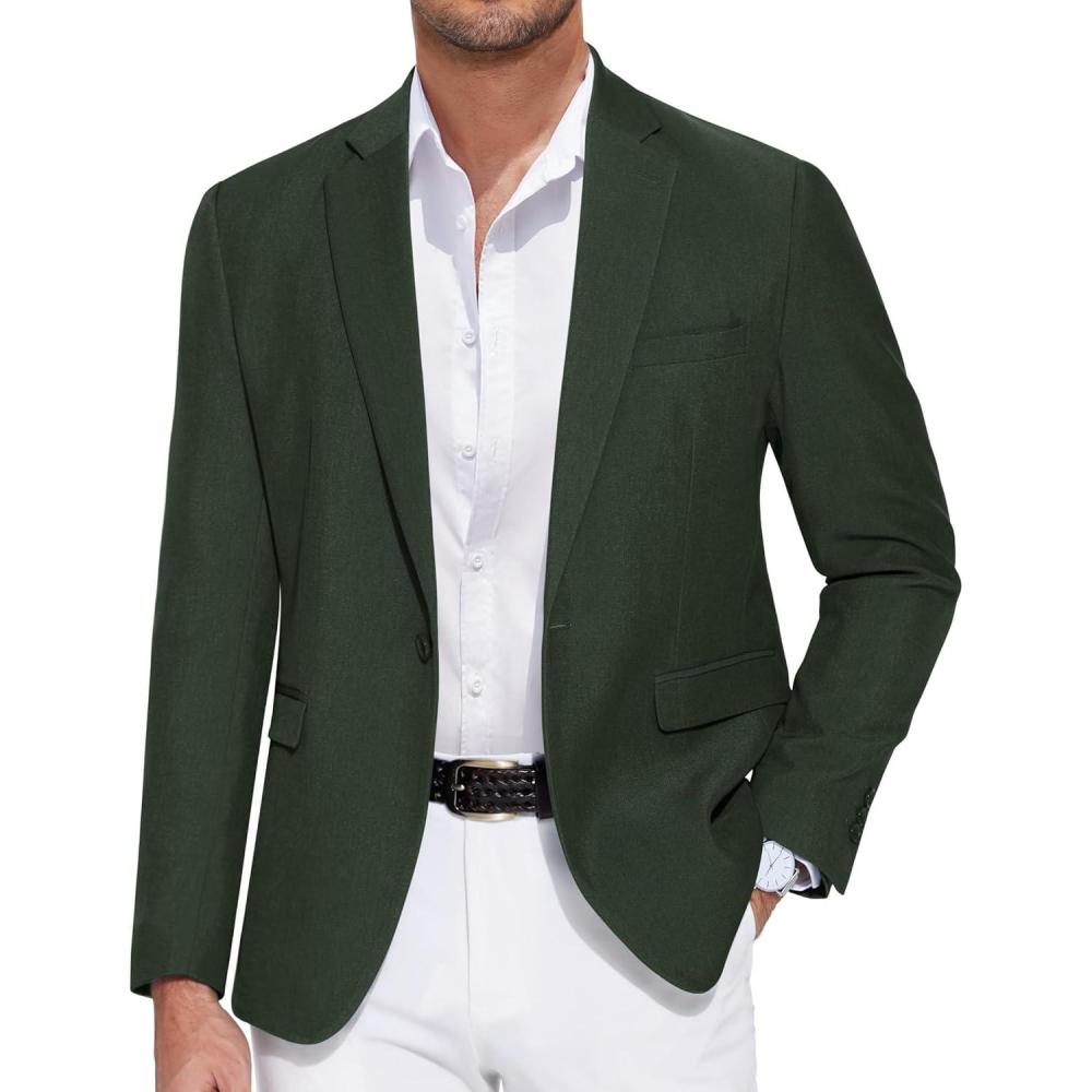 imageCOOFANDY Mens Casual Blazer One Button Sport Coat Slim Fit Lightweight Suit Blazer JacketDeep Green