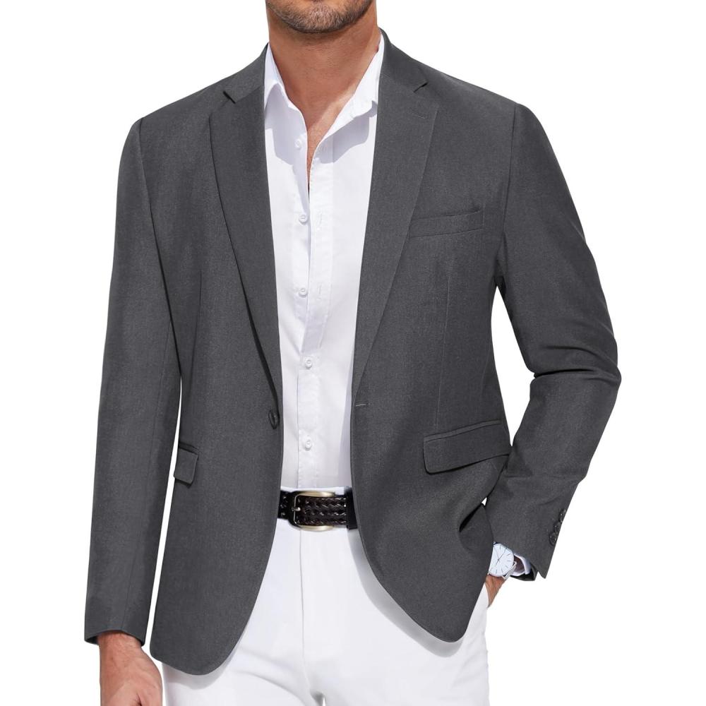 imageCOOFANDY Mens Casual Blazer One Button Sport Coat Slim Fit Lightweight Suit Blazer JacketDeep Grey