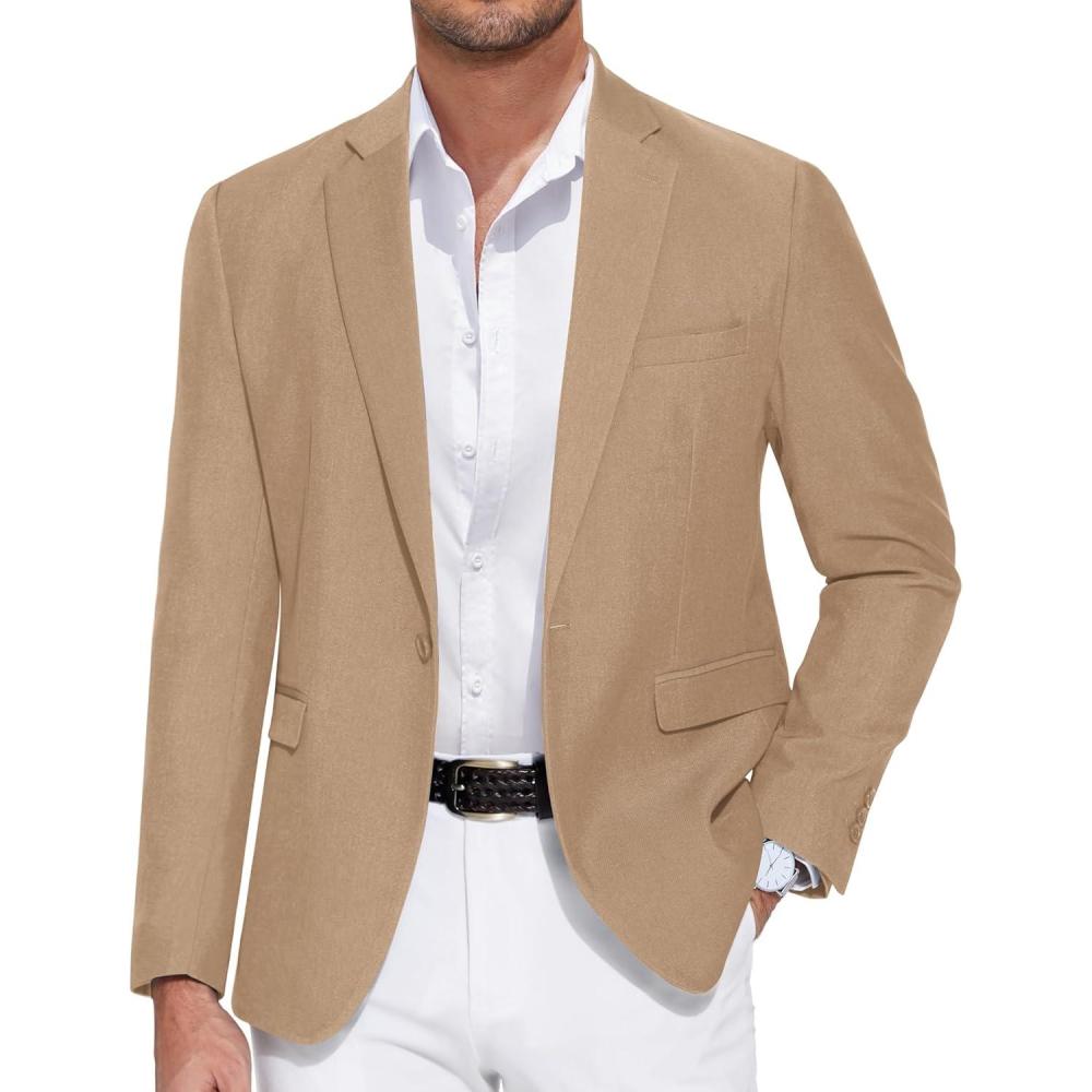 imageCOOFANDY Mens Casual Blazer One Button Sport Coat Slim Fit Lightweight Suit Blazer JacketKhaki