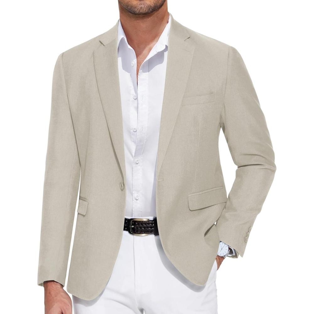 imageCOOFANDY Mens Casual Blazer One Button Sport Coat Slim Fit Lightweight Suit Blazer JacketLight Khaki