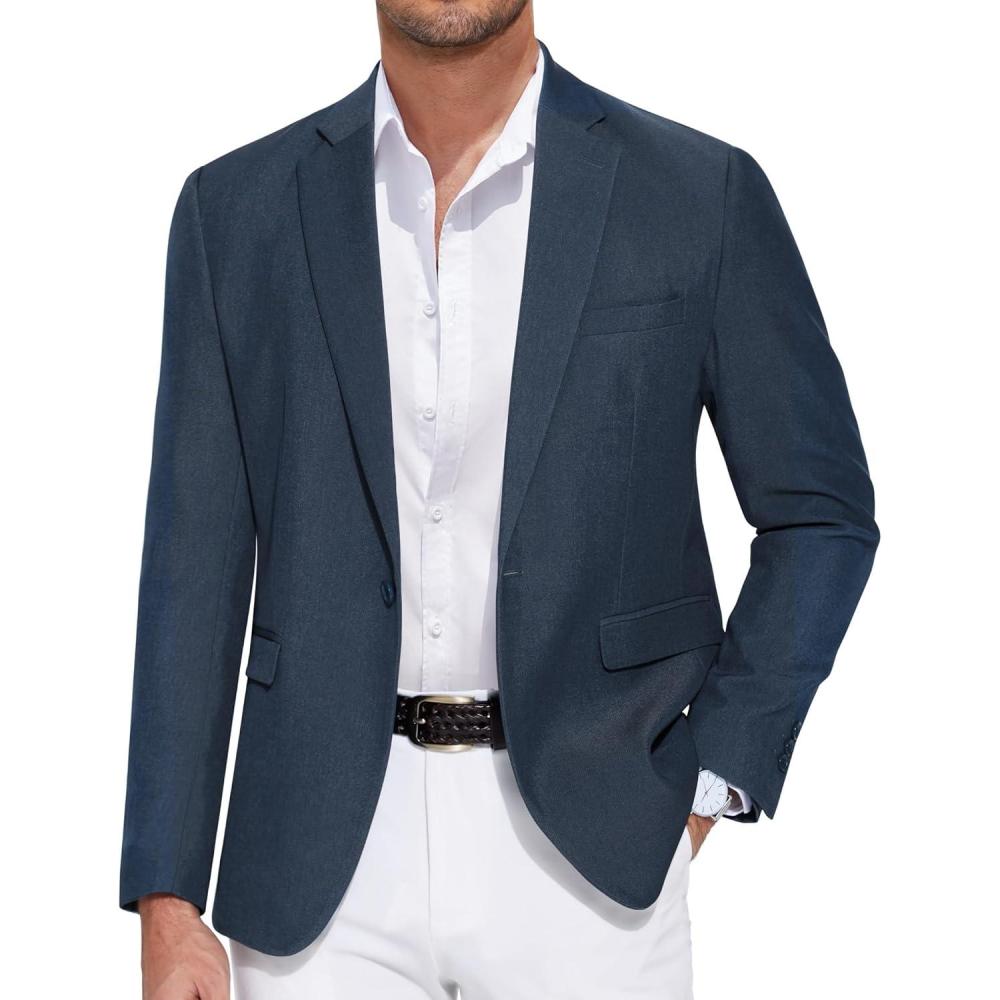 imageCOOFANDY Mens Casual Blazer One Button Sport Coat Slim Fit Lightweight Suit Blazer JacketNavy Blue