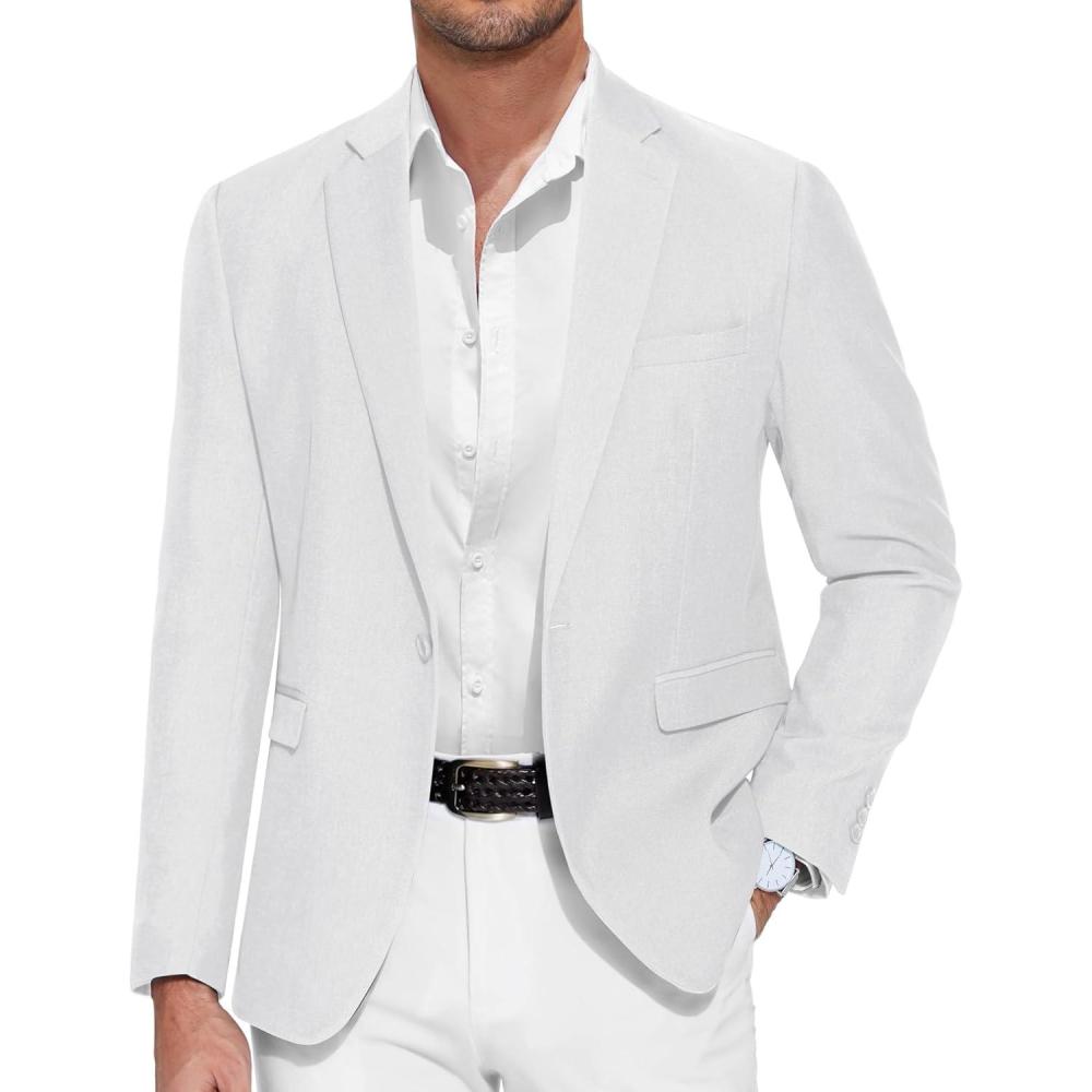 imageCOOFANDY Mens Casual Blazer One Button Sport Coat Slim Fit Lightweight Suit Blazer JacketWhite