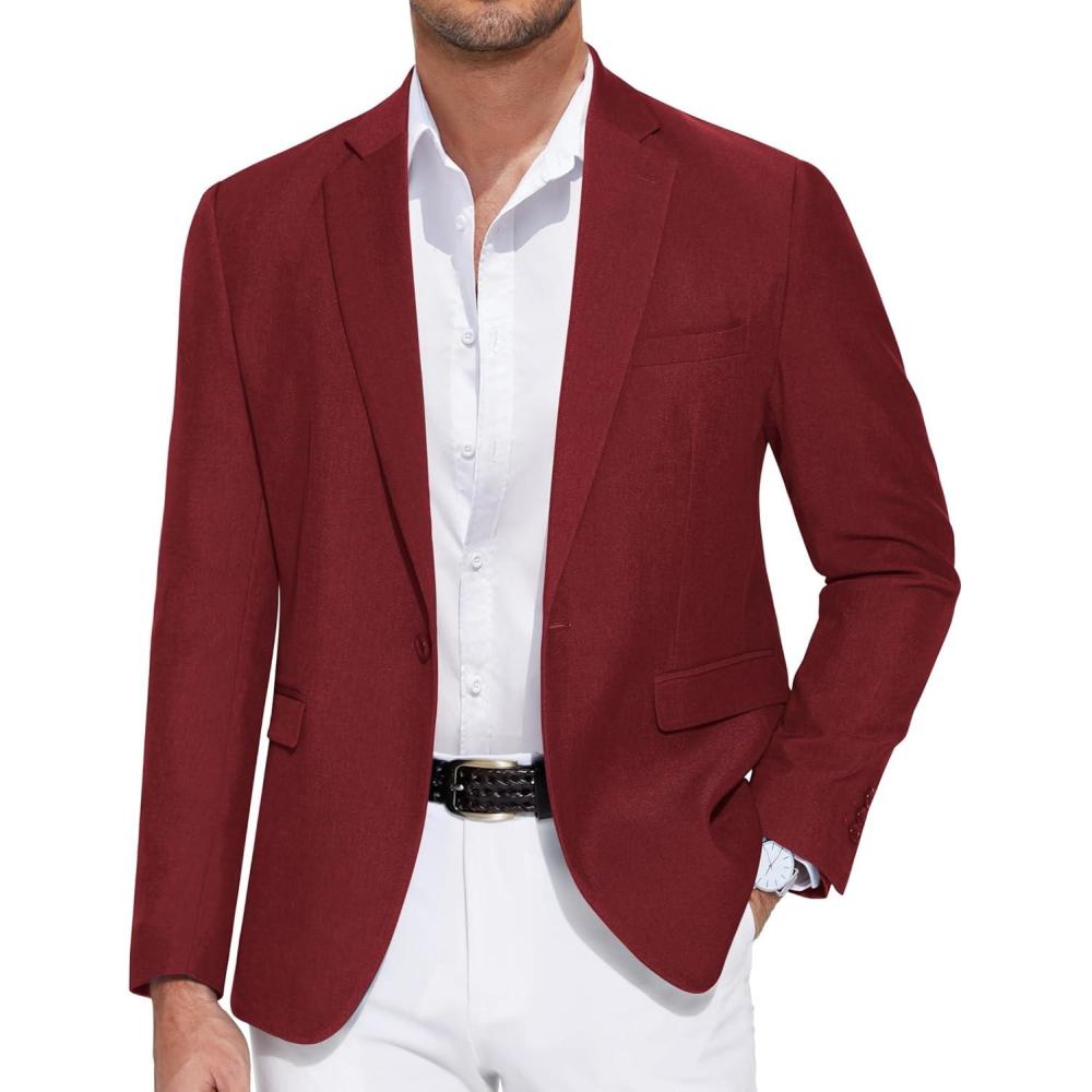 imageCOOFANDY Mens Casual Blazer One Button Sport Coat Slim Fit Lightweight Suit Blazer JacketWine Red