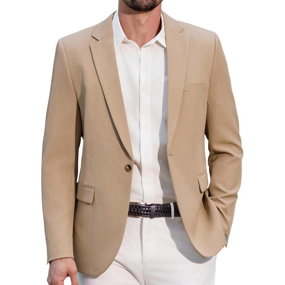 imageCOOFANDY Mens Casual Blazer Slim Fit Lightweight Sport Coats One Button Suit Jacket Dress Blazer JacketsKhkai