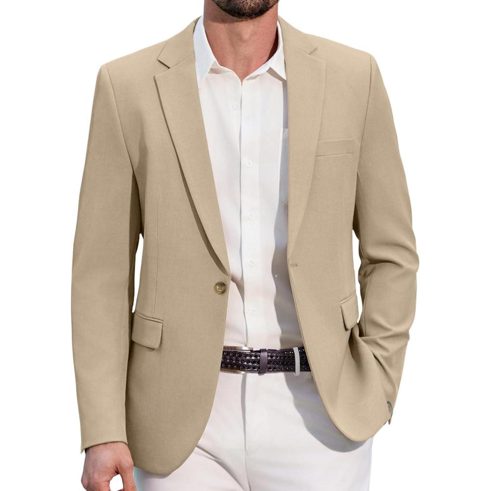 imageCOOFANDY Mens Casual Blazer Slim Fit Lightweight Sport Coats One Button Suit Jacket Dress Blazer JacketsLight Khaki