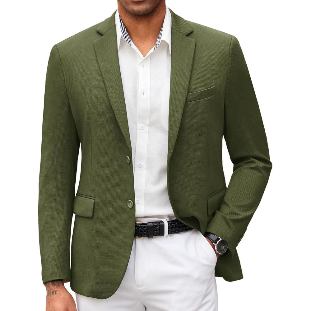 imageCOOFANDY Mens Casual Blazer Slim Fit Suit Jacket Lightweight Knit Sport Coat Two Button Blazer JacketArmy Green